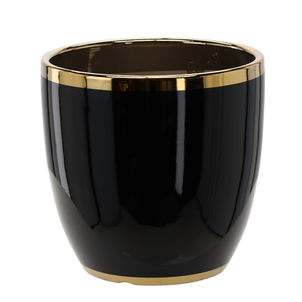 VAS CERAMIC PENTRU GHIVECI 30,5 x 30,5 x 30,5 CM NEGRU CU MARGINE AURIE *0336