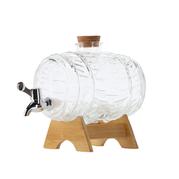 1,5 L GLASS BRREL ON A WOODEN STAND