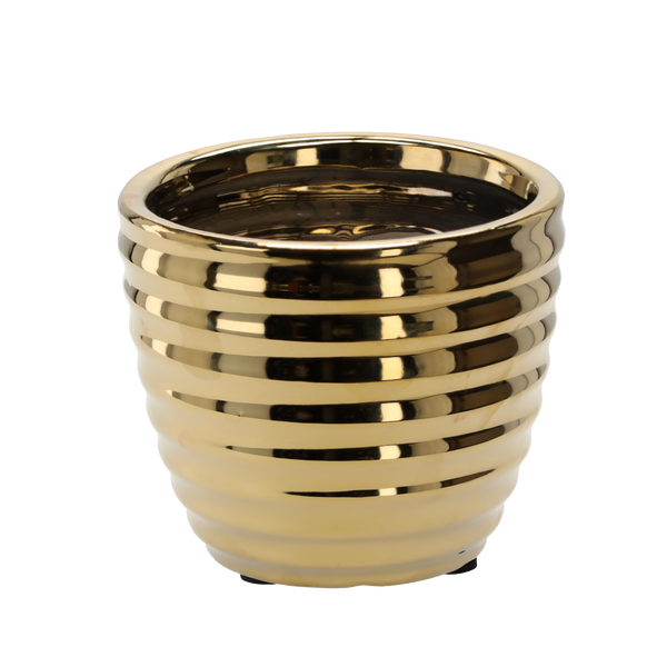 OSŁONKA CERAMICZNA NA DONICZKĘ 17,5 x 17,5 x 14,5 CM ZŁOTA PRĄŻKOWANA *2442