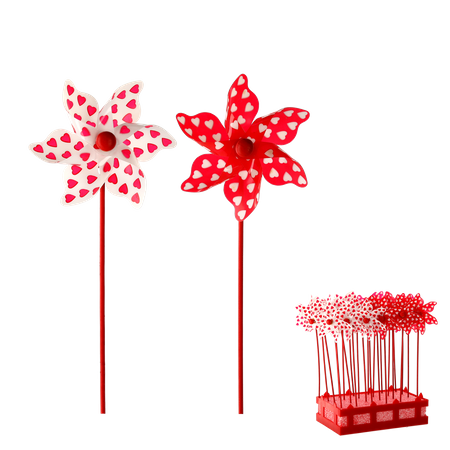 PINWHEEL WITH HEARTS 9 x 27,5 CM WHITE/RED