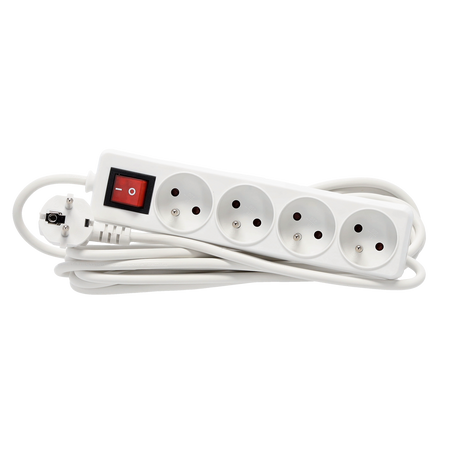 EXTENSION CORD POWER STRIP WITH SWITCH 4 SOCKETS 5 M WHITE