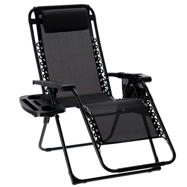 Șezlong de grădină "ZERO GRAVITY" pliabil cu suport pentru picioare, buzunare și suport pentru cap negru 65 x 176 x 110 CM *2589