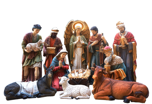 SET OF 11 CHRISTMAS FIGURINES 203 CM WITH LIT ANGEL AND JESUS