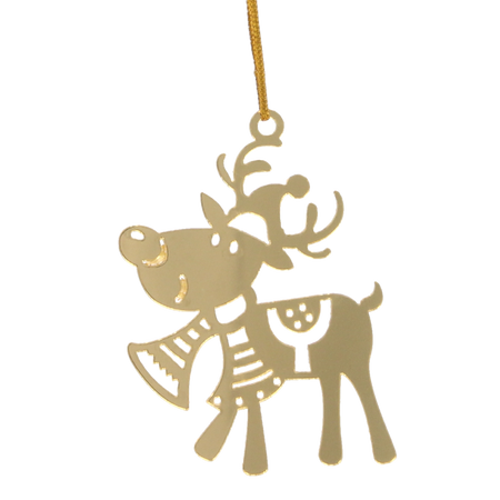 SET OF 3 CHRISTMAS TREE DECORATIONS - GOLD REINDEER 5,5 x 8 CM