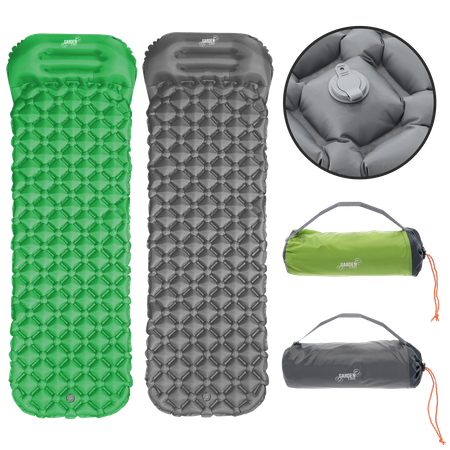 SALTEAZĂ TURISTICĂ POMPATĂ CU PERNĂ 190 x 56 x 5.5 CM 470 G GRI / VERDE *8946