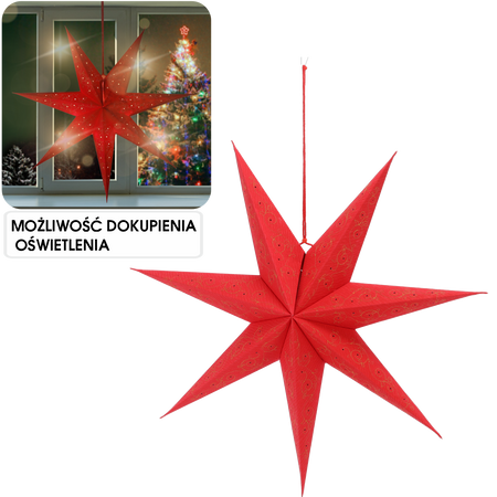 Stea decorativă din hârtie 60 cm roșie cu broderie aurie ambalaj=12buc *2136