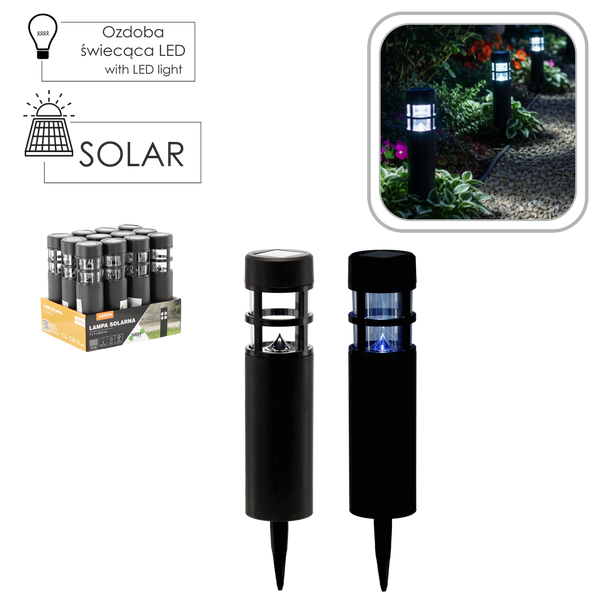 LAMPA SOLARĂ ASPEN 7 x 7 x 38,5 CM NEAGRĂ ALBĂ DE IARNĂ disp=12buc *4245