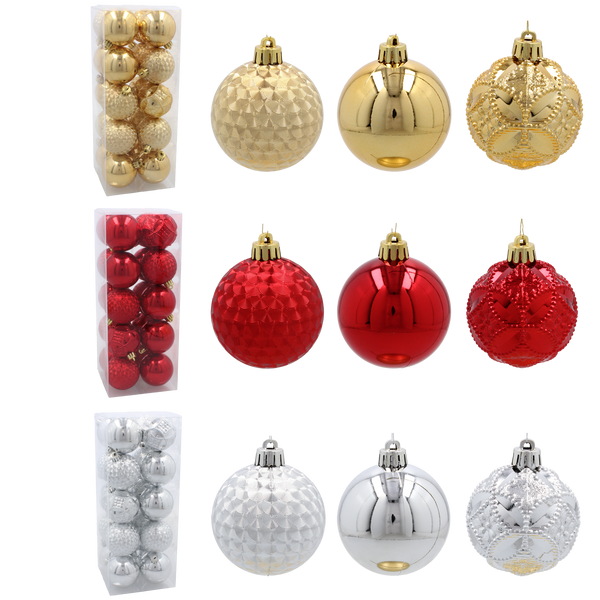 KPL. 20 BOMBEK 6 CM RED / GOLD / SILVER *3825