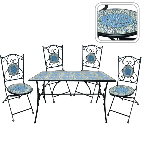 ZESTAW MEBLI OGRODOWYCH METALOWYCH MOZAIKA "OKEANOS" STÓŁ + 4 KRZESŁA