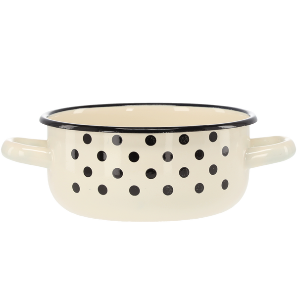 RONDEL EMALIOWANY Z DWOMA USZAMI 1,5 L 16 CM BIAŁY KROPKI *3301