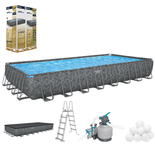 PISCINĂ CADRU 9,56 X 4,88 X 1,32 M (POMPĂ CU SAND, SCARĂ, CAPAC)