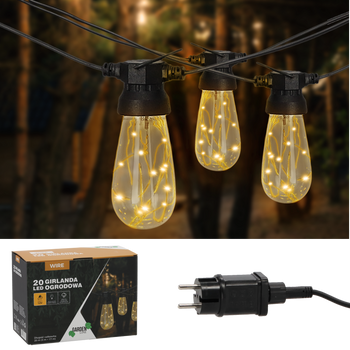 GHIRLANDA DE GRĂDINĂ 12 V LUNGIME 3 + 17 M FIR 20 LED ALB CĂLDURIE CU PRINDERI *1281