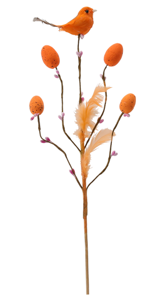 VEĽKONOČNÁ OZDOBNÁ ZÁPICH - VETVIČKA S PTÁČIKOM A VAJÍČKAMI 24 CM MIX 4 FARIEB *9571