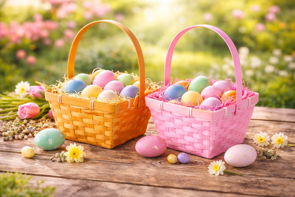 EASTER BASKET WITH MOVABLE HANDLE 18,5 x 18,5 x 10 CM MIX 2 COLORS