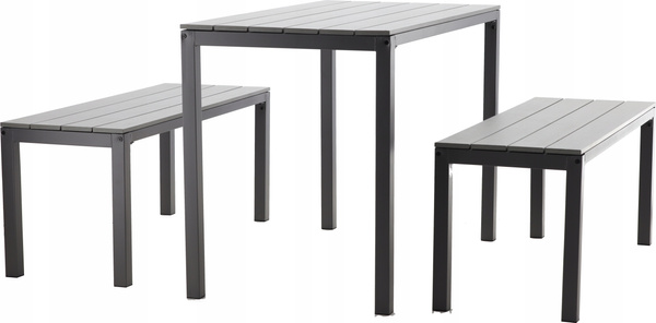 GARDEN FURNITURE SET TABLE 110 X 58.5 X 75.5 CM + 2 BENCHES 110 X 39 X 45 CM GREY