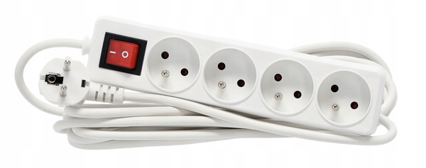 EXTENSION CORD POWER STRIP WITH SWITCH 4 SOCKETS 5 M WHITE
