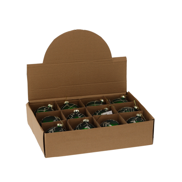 BOMBĂ DIN sticlă - VERDE 8 CM DECORAȚII AURII MIX DE MODELE disp=12buc *4488