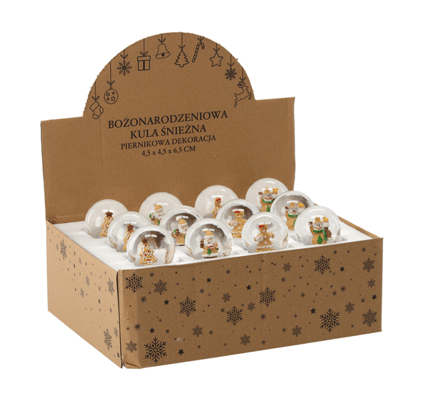 CHRISTMAS SNOWBALL - GINGERBREAD DECORATION 4.5 X 4.5 X 6.5 CM MIX OF PATTERNS disp=12pcs *5690
