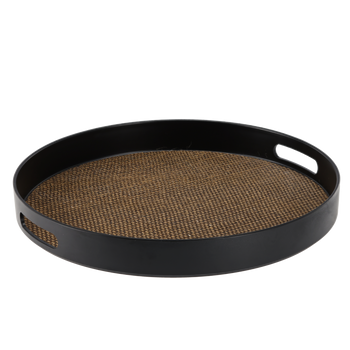 ROUND TRAY WITH HANDLES 35 x 35 x 4 CM BLACK WITH JUTE
