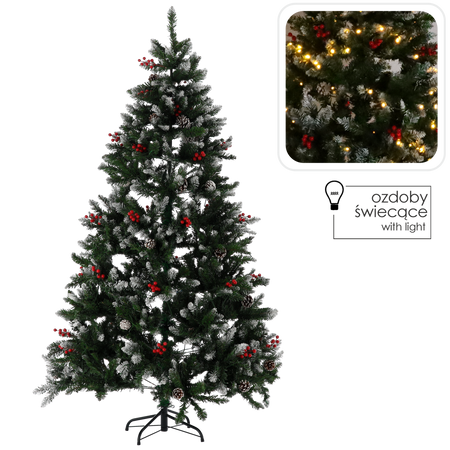 UMELÝ STROMČEK 180 CM - ZKMIEŠANÝ S JARZEBINOU, ŠIŠKAMI, LED *9056