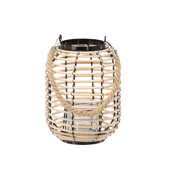 LAMPION 19 x 24 CM CU INSERTIE DIN StICLĂ - NEGRU-NATURAL *3131