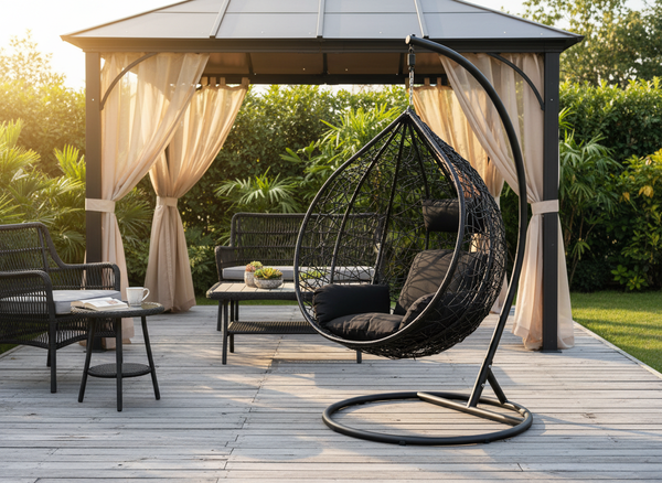 FOTEL WISZĄCY CZARNY, PODUSZKA - CZARNA, RAMA - CZARNA 118X107XD68CM