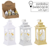ŚWIĄTECZNY LAMPION 5,2 x 5,2 x 12.5 CM Z WKŁADEM LED SREBRNY/ZŁOTY/BIAŁY Z ANIOŁEM disp=12szt *2577