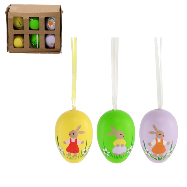 SET OF 6 EASTER EGGS WITH A PENDANT ASSORTED 3 DESIGNS