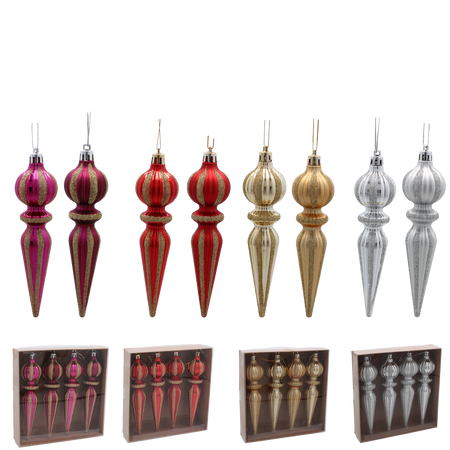 SET 4 DECORAȚIUNI DE BRAD LUNGI 16 CM MIX DE CULORI *5355