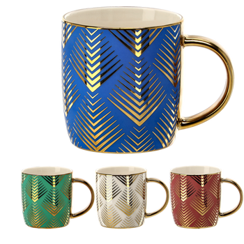 KUBEK PORCELANOWY 360ML ZE ZŁOTYM WZOREM  MIX KOLORÓW  opak=12 szt *6226