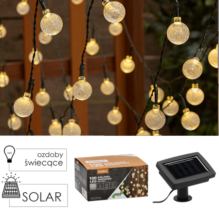 SOLÁRNÍ ZÁHRADNÍ ŘETĚZ DÉLKA 2 + 9,9 M BUBBLE 100 LED TEPLÁ BÍLÁ *3774