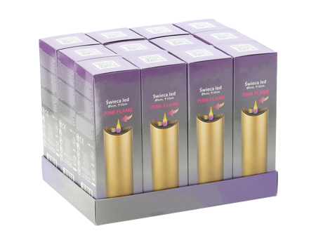 LED CANDLE 5CMX15CM WITH BATTERIES GOLD PINK FLAME*9655