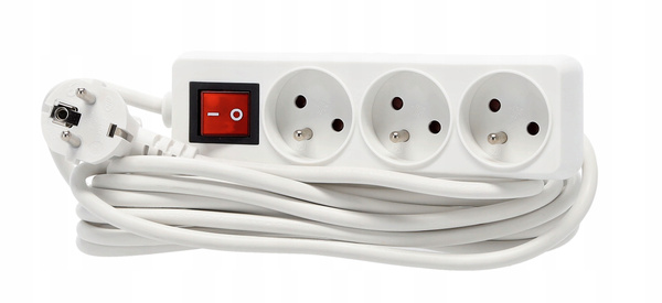 EXTENSION CORD POWER STRIP WITH SWITCH 3 SOCKETS 5M WHITE