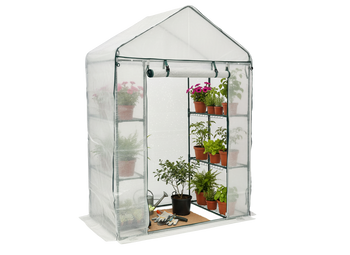 SZKLARNIA OGRODOWA Z PÓŁKAMI BIAŁA 140 x 73 x 200 CM