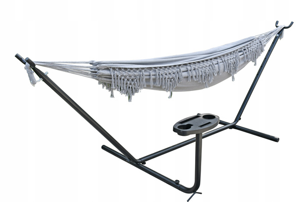 HAMAK S FRANŽAMI BOHO 200 x 150 CM BEŽOVÝ/SIVÝ *3194