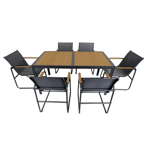 ZESTAW MEBLI OGRODOWYCH STÓŁ + 6 KRZESEŁ ANTRACYT