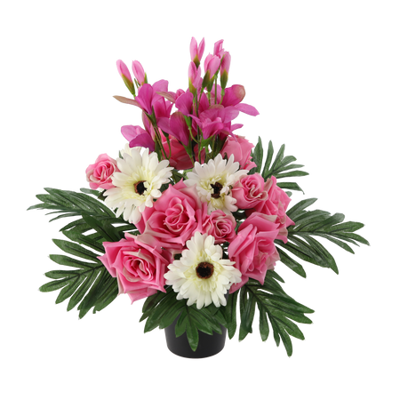 UMĚLÝ KVĚTINOVÝ VĚNEC V KVĚTINÁČI 43 CM MIX BARVY *2928