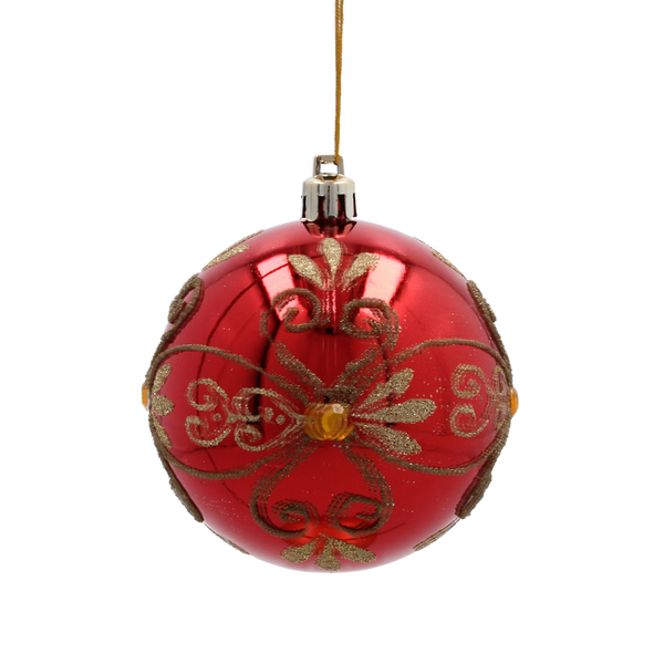 SET OF 6 CHRISTMAS BAUBLES RED 8 CM