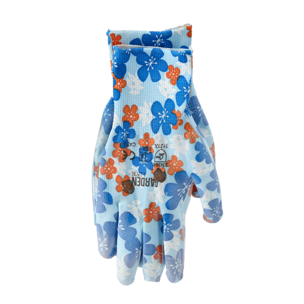 Mănuși de protecție "7" tricotate cu model floral din poliester acoperite cu poliuretan ambalaj=12 buc *6935