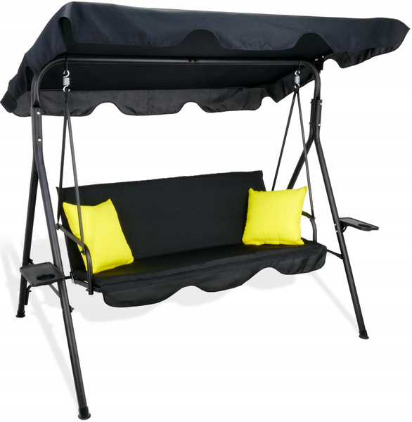 SWING GARDEN A-TYPE 170 X 110 X 153 CM BLACK WITH YELLOW PILLOWS AND CUP HOLDERS