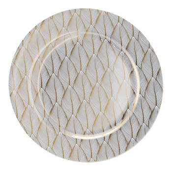 PLATE 33 x 33 x 1.5 CM WITH LEAVES WHITE-GOLD