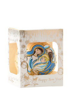 GOLD GLASS CHRISTMAS BAUBLE 8 CM HOLY FAMILY