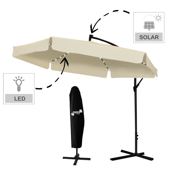 PARASOL OGRODOWY 3 M BEŻOWY "BANANA" Z POKROWCEM Z LED 