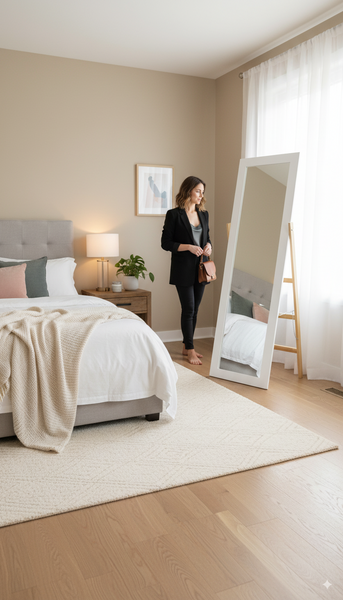 LUSTRO STOJĄCE DREWNIANE NOGI DRABINKA 54 x 41 x 157 CM *9757