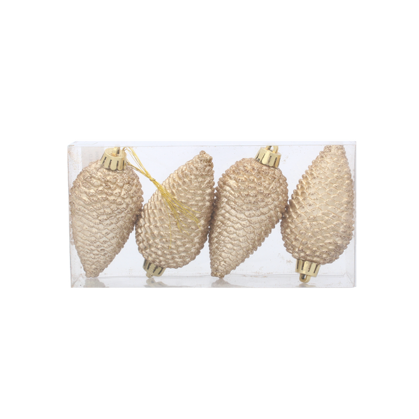 KPL. 4 OZDÓB VÁNOČNÍCH ŠIŠEK 8 CM ČERVENÁ/ZLATÁ/STŘÍBRNÁ *3188