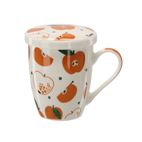 KUBEK PORCELANOWY Z ZAPARZACZEM I POKRYWKĄ 340 ML MIX OWOCOWYCH WZORÓW *1896