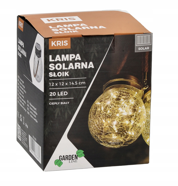LAMPA SOLARNA - SŁOIK 12 x 12 x 14,5 CM KRIS 20 LED CIEPŁY BIAŁY *3682