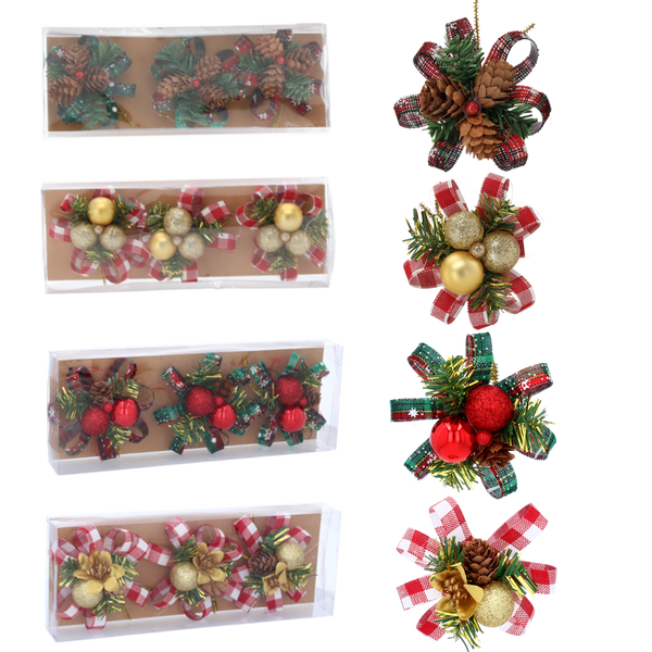 SET OF 3 CHRISTMAS DECORATIONS – BAUBLES WITH PINECONES 10 CM 2 MIXED DESIGNS