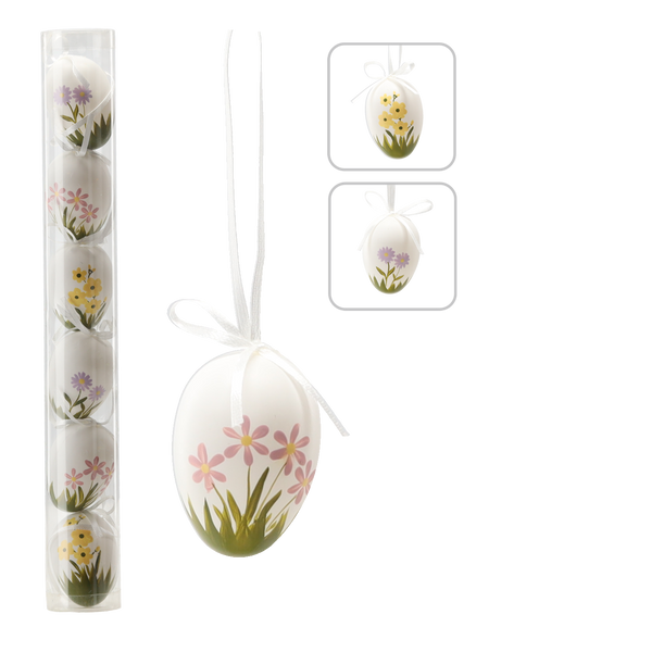 SET OF 6 EASTER EGGS 6 CM WITH FLOWERS MIX DESIGNS TUBE