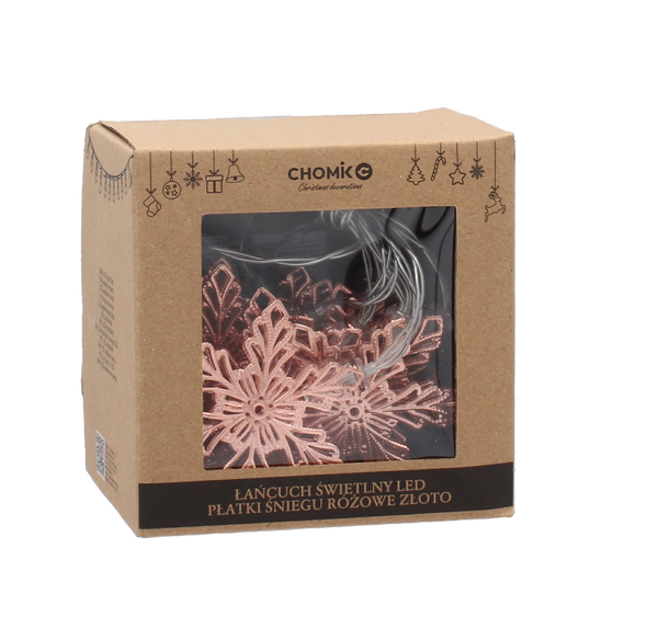 LED LIGHT CHAIN SNOWFLAKES 10 L ROSE GOLD WARM WHITE